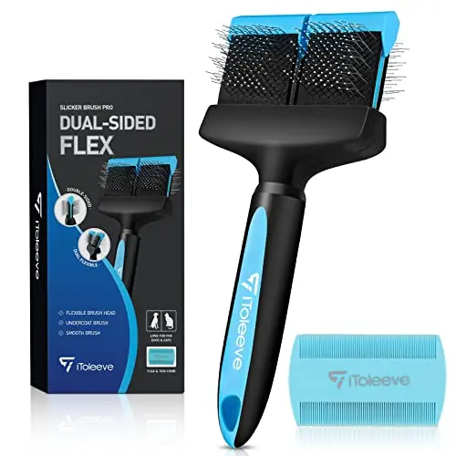 iToleeve dual flex head slicker brush for sensitive dogs and cats
