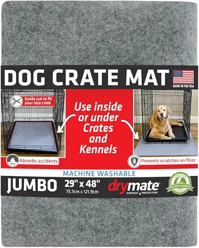 Drymate thin dog crate mat liner with gray color and non-slip base