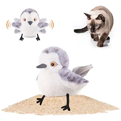 Potaroma lifelike sandpiper plush cat toy with flapping wings