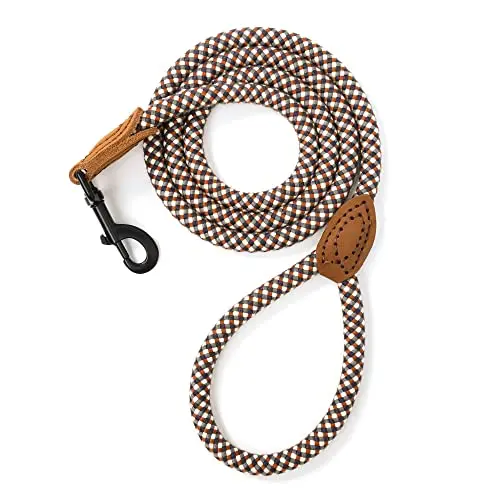 Mile High Life brown rope dog leash with genuine leather connection
