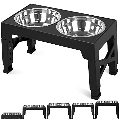 Niubya adjustable height elevated dog bowl stand with stainless steel bowls