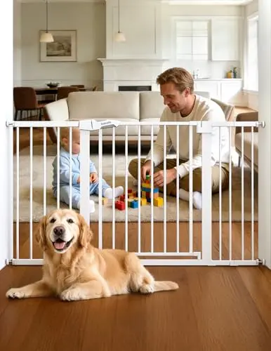 Babelio white metal extra wide pressure mounted pet gate
