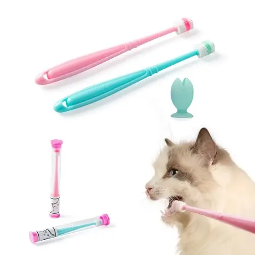 E.M&S.T silicone cat toothbrush with a round head and a suction cup base for standing upright.