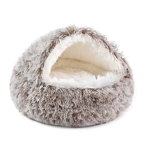 NOYAL Round Hooded Donut Dog Bed with plush fabric and waterproof base