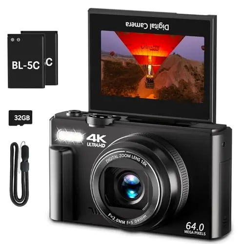 VJIANGER 4K digital camera with flip screen, great for budget pet photography
