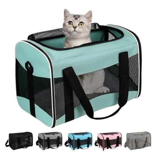Top tasta green soft-sided cat carrier with mesh windows