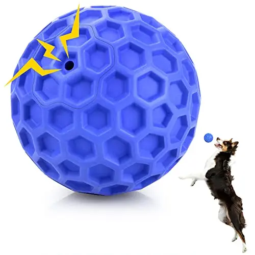DISSKNIC blue squeaky dog ball with textured honeycomb surface