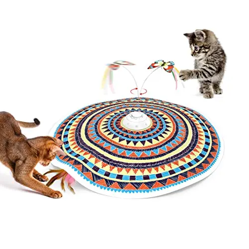 Potaroma automatic hide and seek cat toy with rotating butterfly and feather wand under a cover