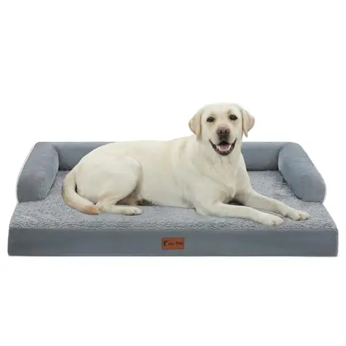 Casa Paw grey extra large waterproof orthopedic dog bed with bolsters