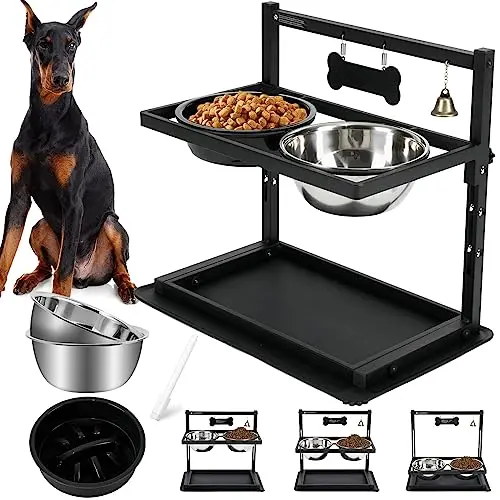SHAINFUN elevated dog bowl stand with slow feeder and spill-proof mat