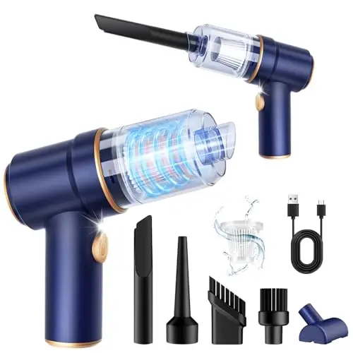 KMM blue compact handheld vacuum and air duster for car and keyboard cleaning