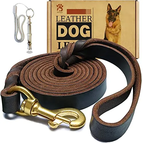 MERUOGKAR brown braided leather dog leash with copper hook