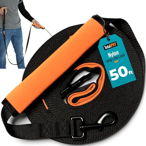 Total Pet 50ft heavy-duty nylon dog leash with control handle and storage bag
