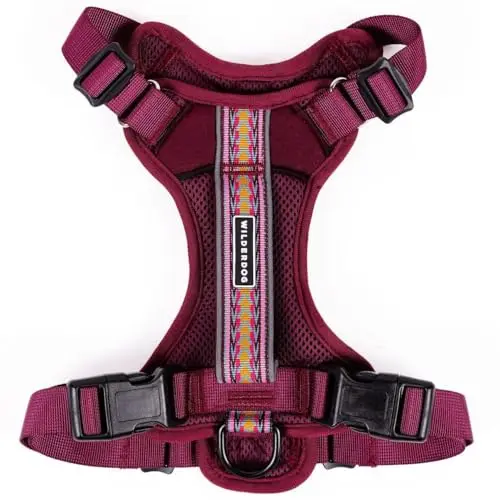 Wilderdog lightweight dog harness in Huckleberry with reflective straps and adjustable buckles