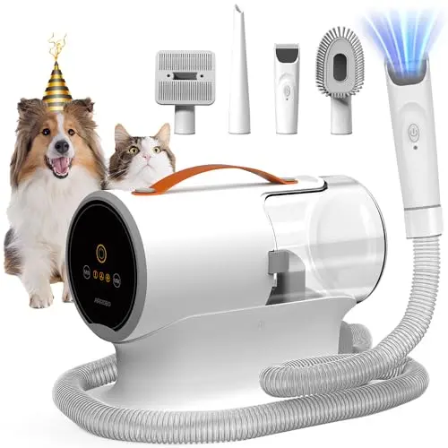 AIRROBO pet grooming vacuum with clipper attachment and large dust cup