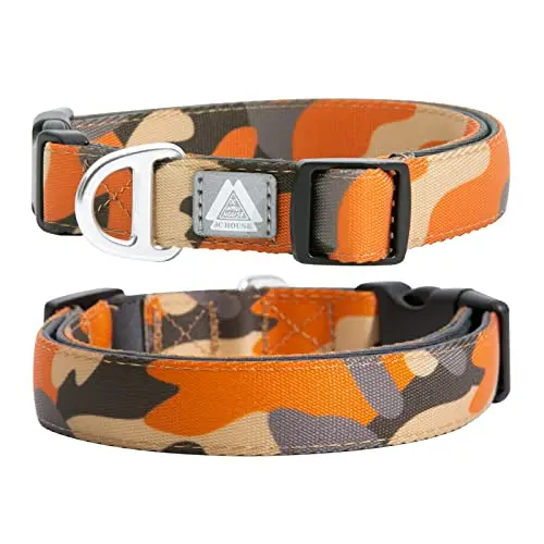 JC HOUSE soft padded dog collar in camo orange with 3M reflective logo