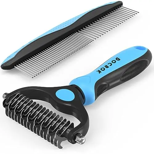 Docrok blue pet grooming set with brush and metal comb