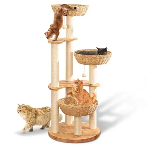 SHODMI 54-inch modern cat tree made of oak wood with space capsule nest