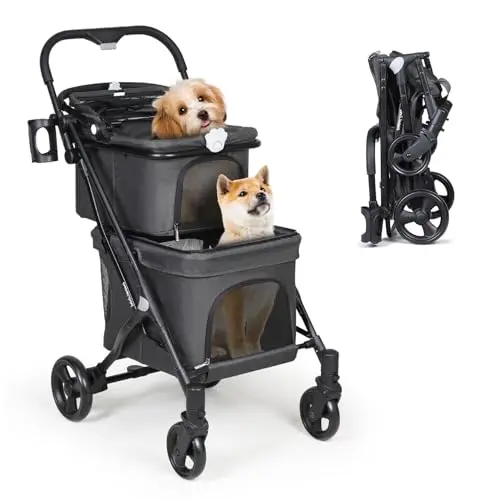 Beberoad Pets T1 double-decker pet stroller in black
