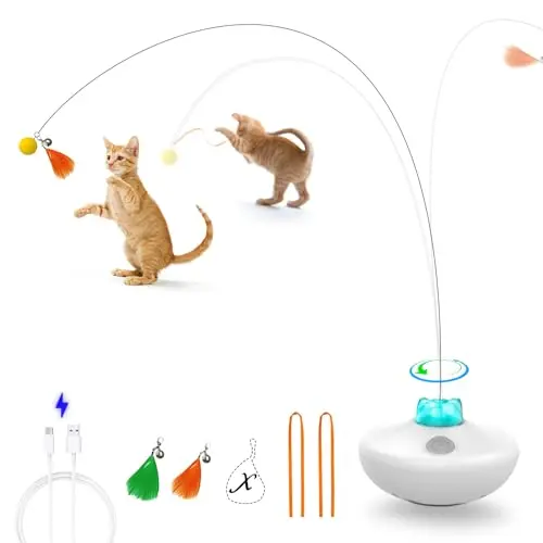 Oxawo rechargeable cat toy tumbler with a spinning butterfly feather wand