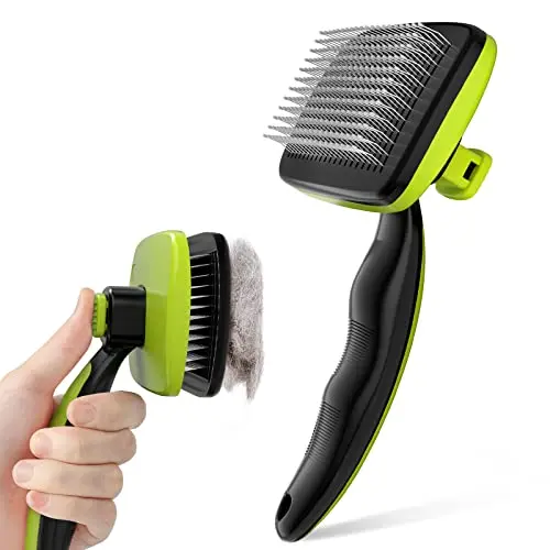 Pecute green self-cleaning slicker brush for pets