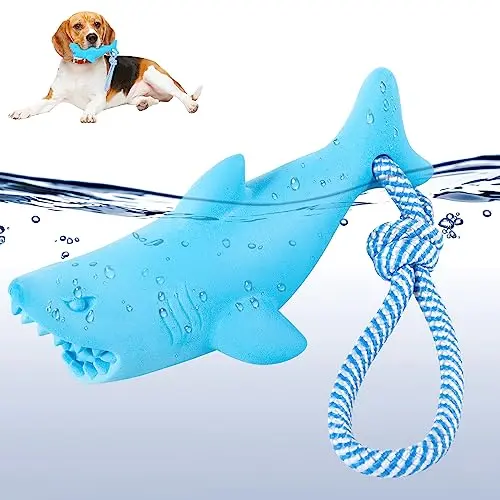 CoubonTail gray shark-shaped floating dog chew toy with rope