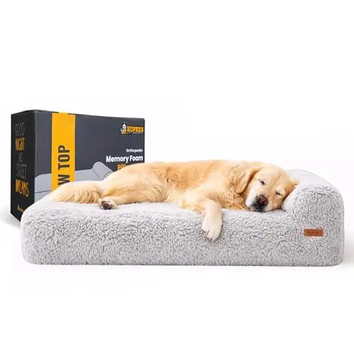 KOPEKS extra large grey fluffy memory foam dog bed with a thick, supportive mattress