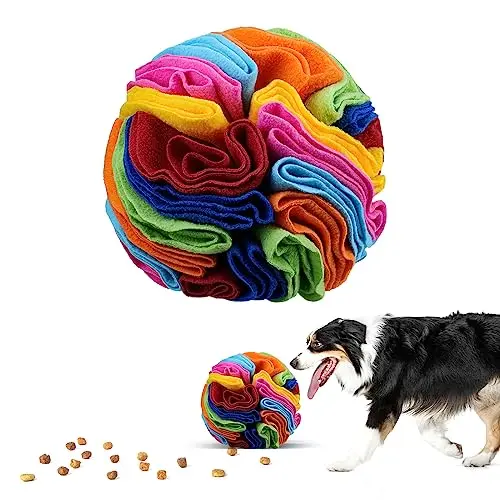 Larimuer rainbow-colored fleece snuffle ball for hiding dog treats