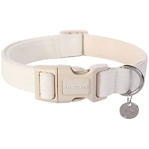 White and beige check-patterned cotton and linen dog collar.
