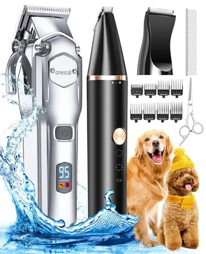 Oneisall silver and black dog clipper kit for thick coats, includes paw trimmer