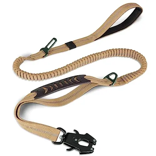 Joytale tactical dog leash with bungee shock absorption and car seatbelt feature