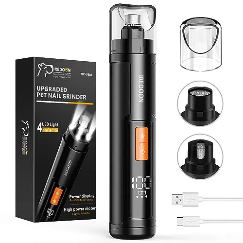 IREDOON dog nail grinder with LED display screen and four lights