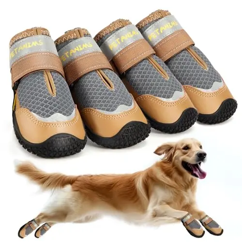 Petanims gray dog boots with anti-slip rubber soles and reflective straps