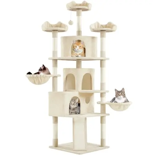 Yaheetech 76.5-inch tall cat tree with three condos and multiple perches