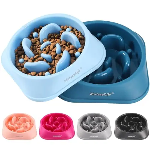 MateeyLife two-piece set of blue puzzle dog bowls with maze design