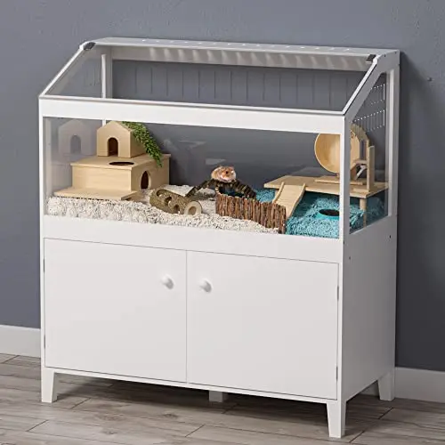 GDLF white hamster cage with storage cabinet and clear acrylic panels