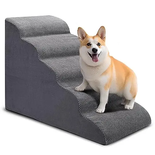 CiWiVOKi 5-step tall grey foam dog stairs for high beds.