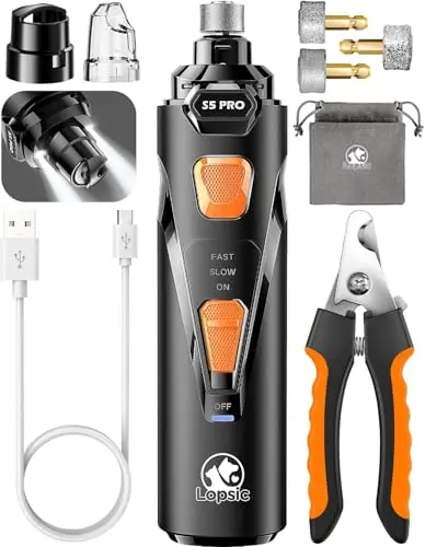 LOPSIC Dog Nail Grinder in black with LED light and grinding bits