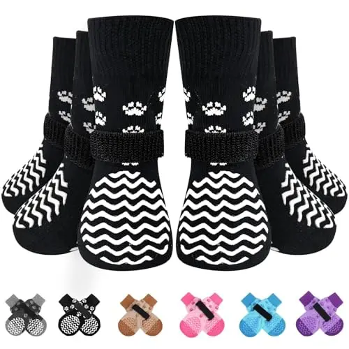 EXPAWLORER 6-pack of anti-slip dog socks in black with grip dots.