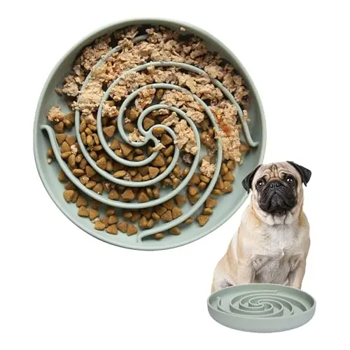 Bifeaw grey-green silicone slow feeder dog bowl with puzzle design