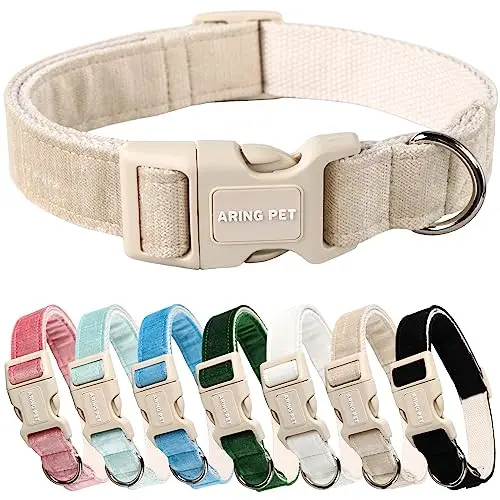 Khaki-colored velvet and cotton dog collar.