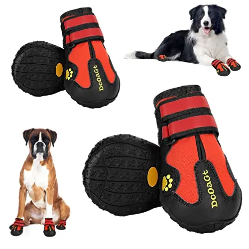 DcOaGt red dog boots with anti-slip sole and reflective straps for large dogs