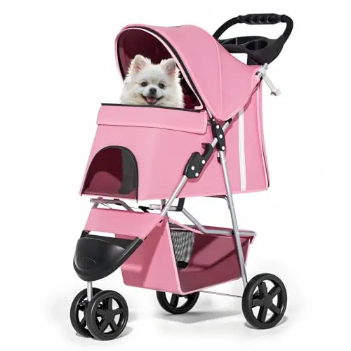 MoNiBloom foldable pet stroller with waterproof cover in pink