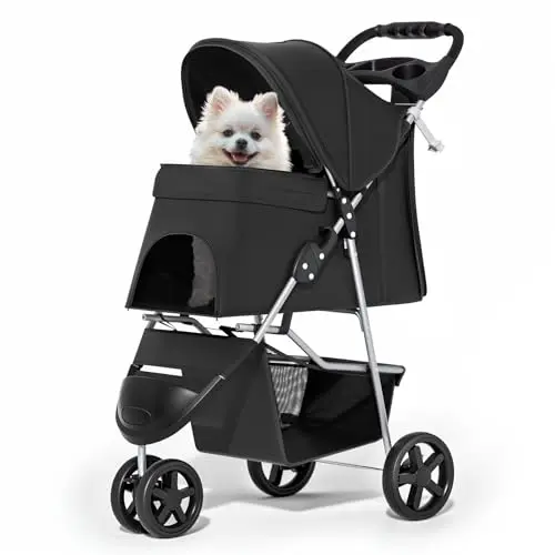 MoNiBloom pet stroller with weather cover for small dogs and cats