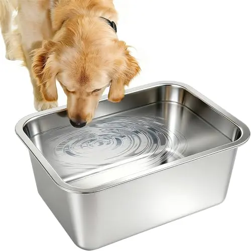 Lonepetu extra large rectangular stainless steel dog water bowl
