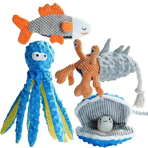 Nocciola ocean-themed dog toy set with four different shapes