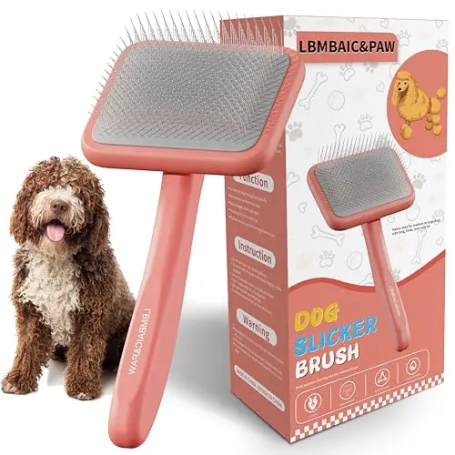 LBMBAIC slicker brush for poodles and goldendoodles with curved handle