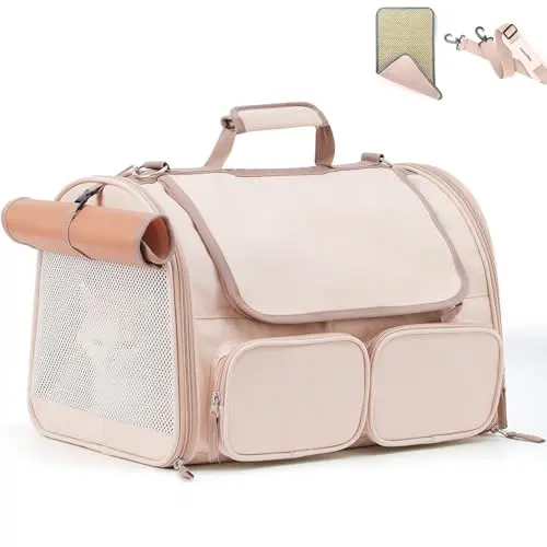 FUKUMARU pink soft-sided airline approved pet carrier with multiple mesh windows
