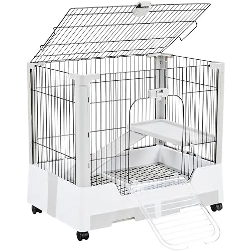 Yaheetech open-top rabbit cage with ramp and pull-out trays