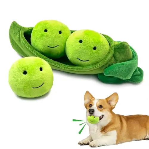 Lepawit green plush pea pod with three squeaky pea balls inside